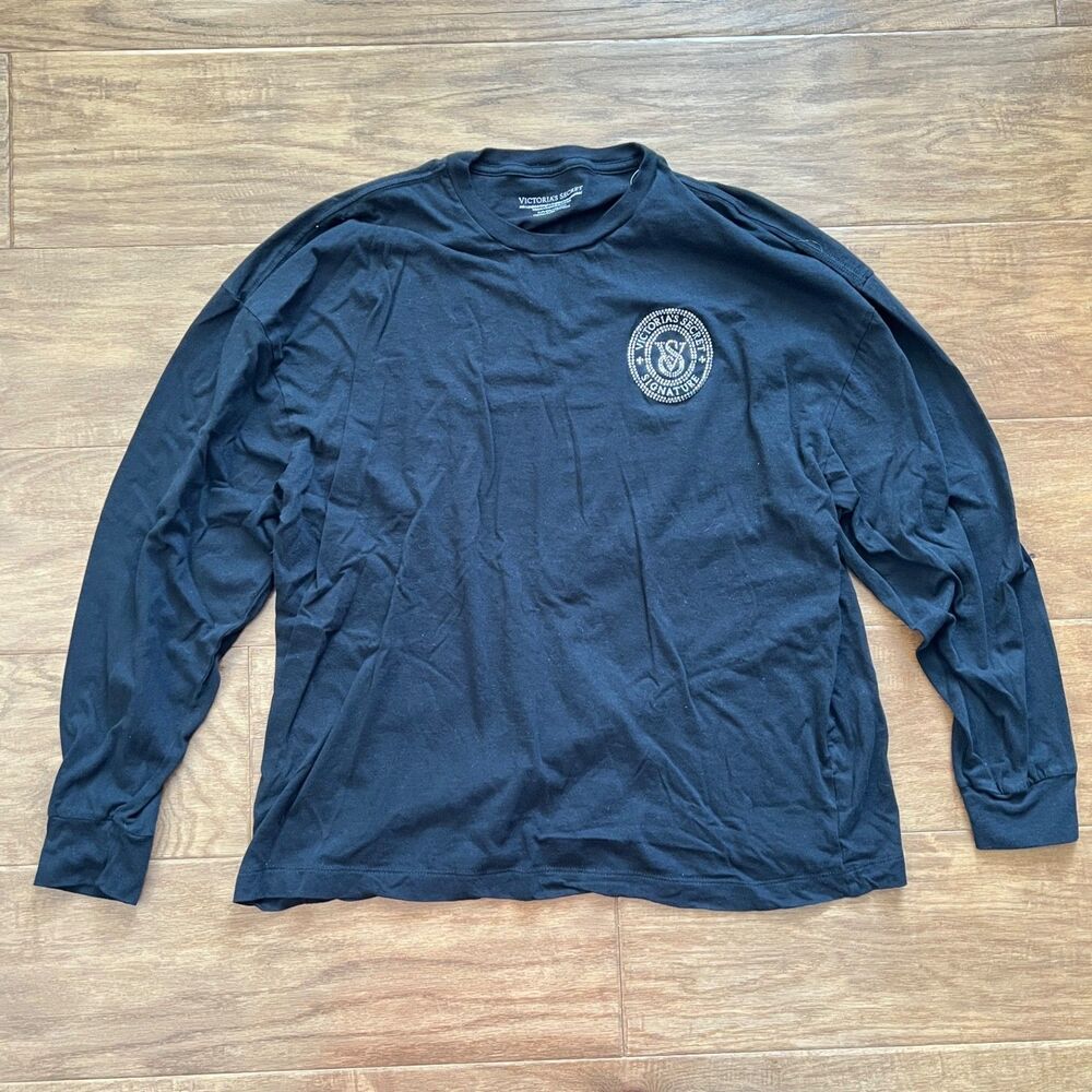 Victoria's Secret Signature Long Sleeve Rhinestone Tee Size S Black